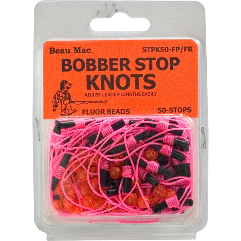 Beau Mac Bobber Stop Knots Fluorescent Pink Knot & Fluorescent Red Bead