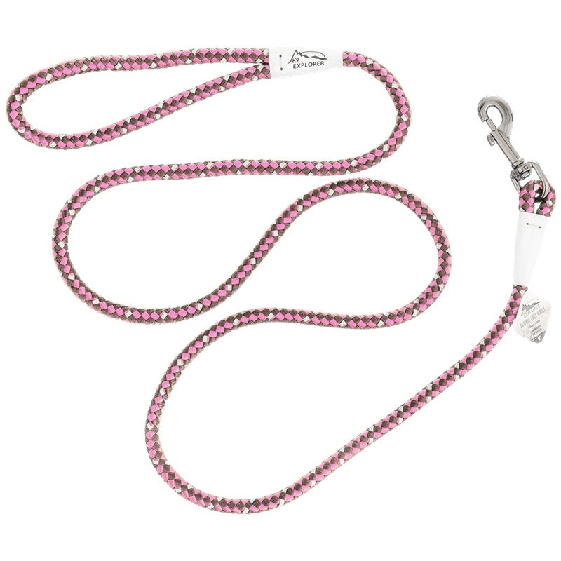 Coastal Pet 36216Rob 6 Ft. Dog K9 Explorer Reflective Braided Rope Snap Dog Leash - Rosebud, Pink