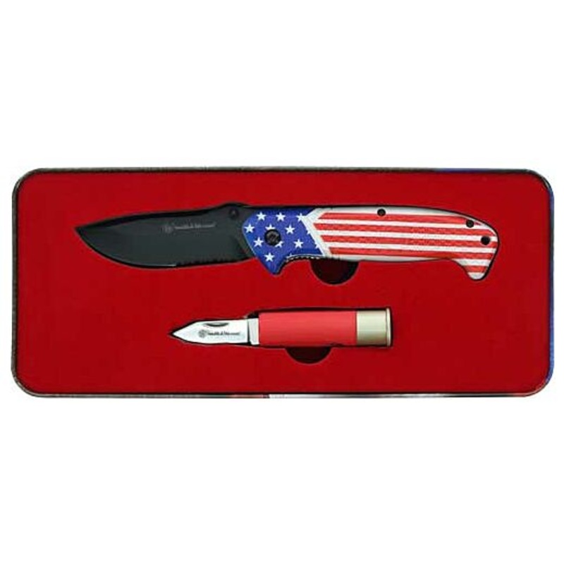 XXB Smith & Wesson Heroes Gift Set 3.25" Drop Point Blade Partially Serrated Folding Knife