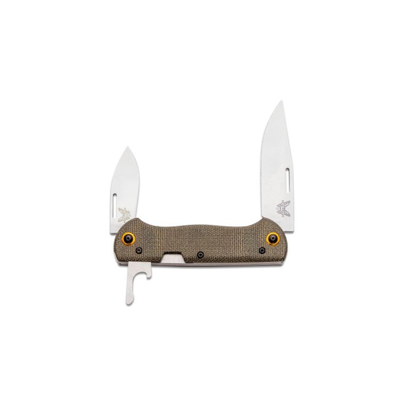 Benchmade Weekender 2-Blade Slipjoint Folding Knife 2.97" Satin S30V Clip Point and Drop Point Blades, Green Canvas Micarta Handles