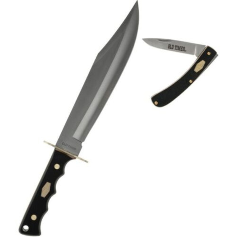 XXB Schrade Ot Bowie And Folder Knife Stainless Steel Blades Brown Delrin Handles