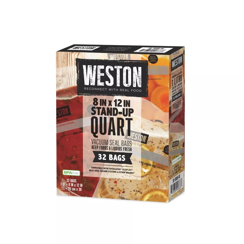 Weston Vac Sealer Bags, Easy Fill 8" x 12" (Quart), 32 ct