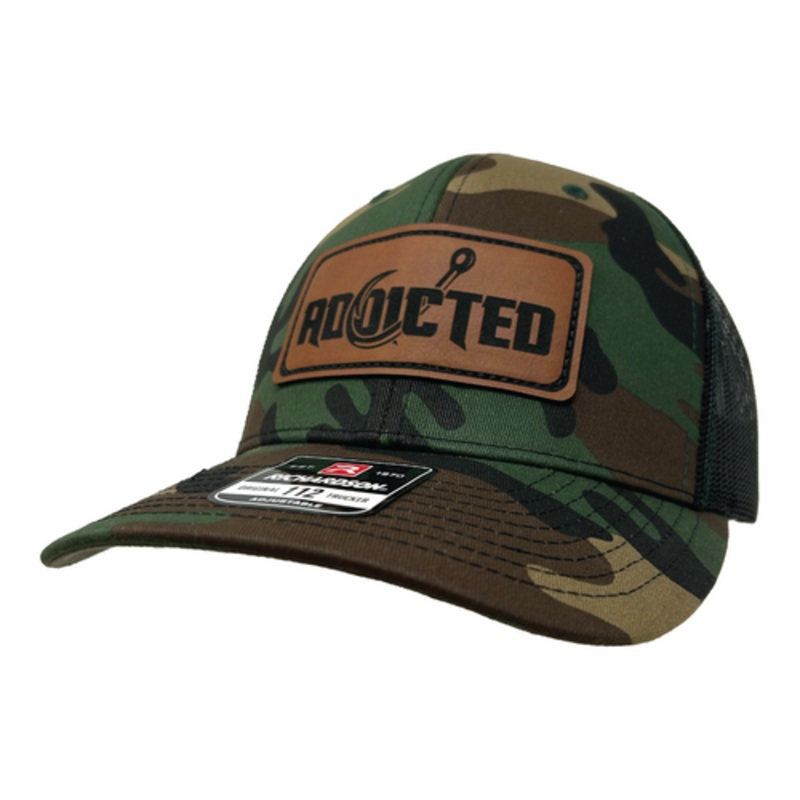 Addicted Fishing Classic Leather Patch Camo Trucker Hat