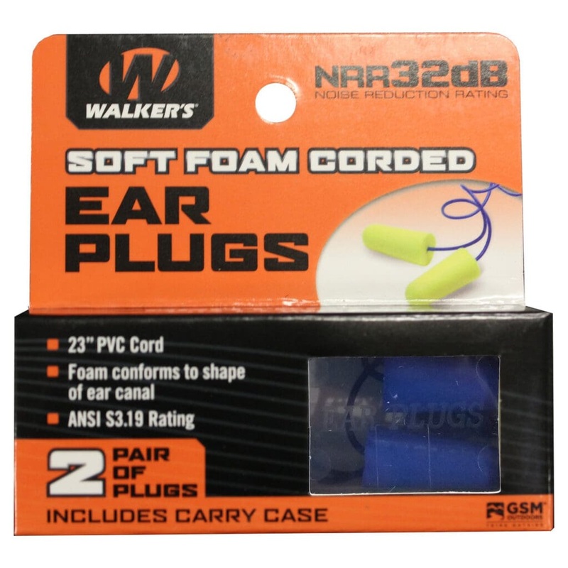 Walker's Blue Corded Foam Ear Plug With Plastic Case  2 Pairs